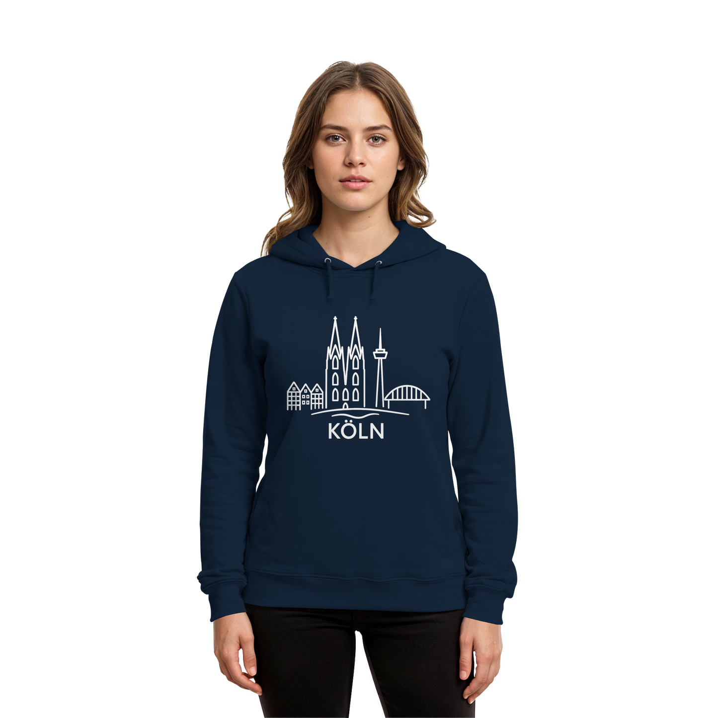 Köln Skyline (großer Druck auf der Brust) - Organic Hoodie B&C