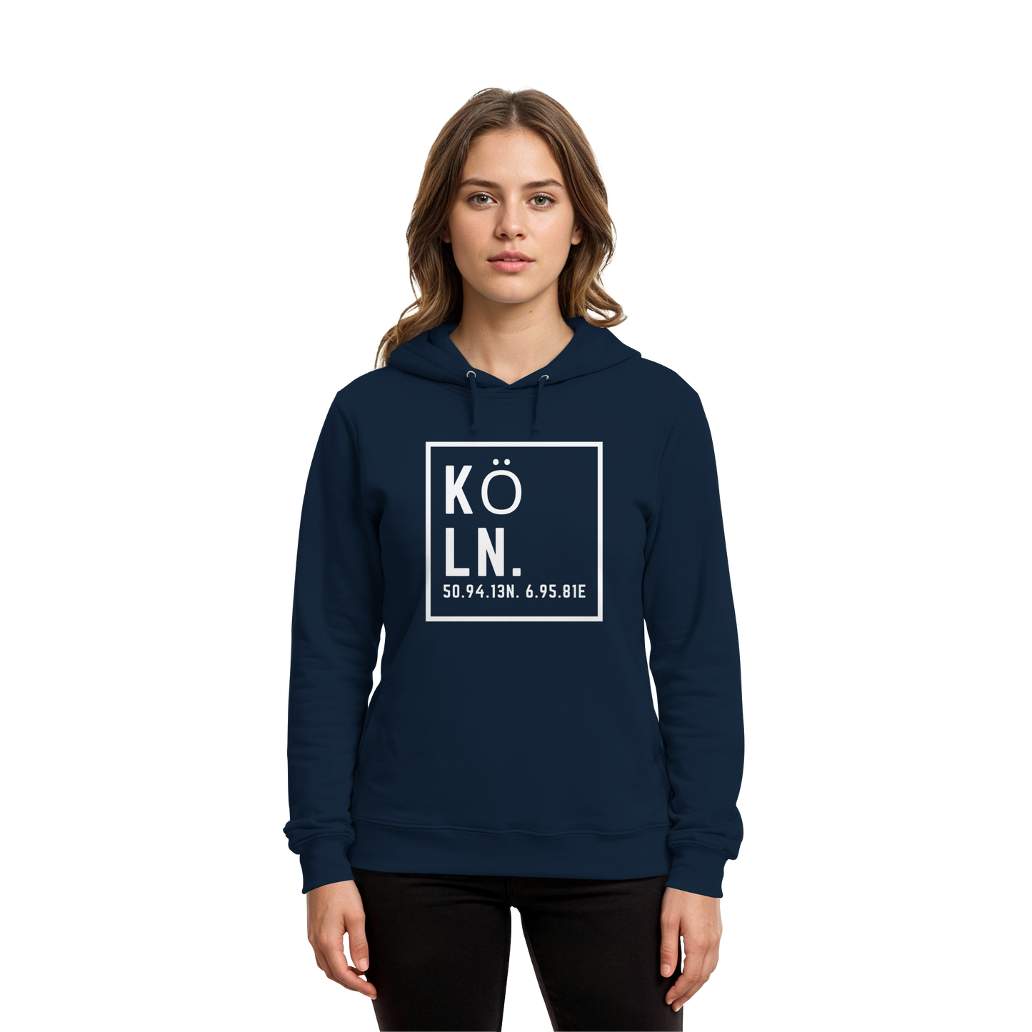 Köln Koordinaten (großer Druck auf der Brust) - Organic Hoodie B&C