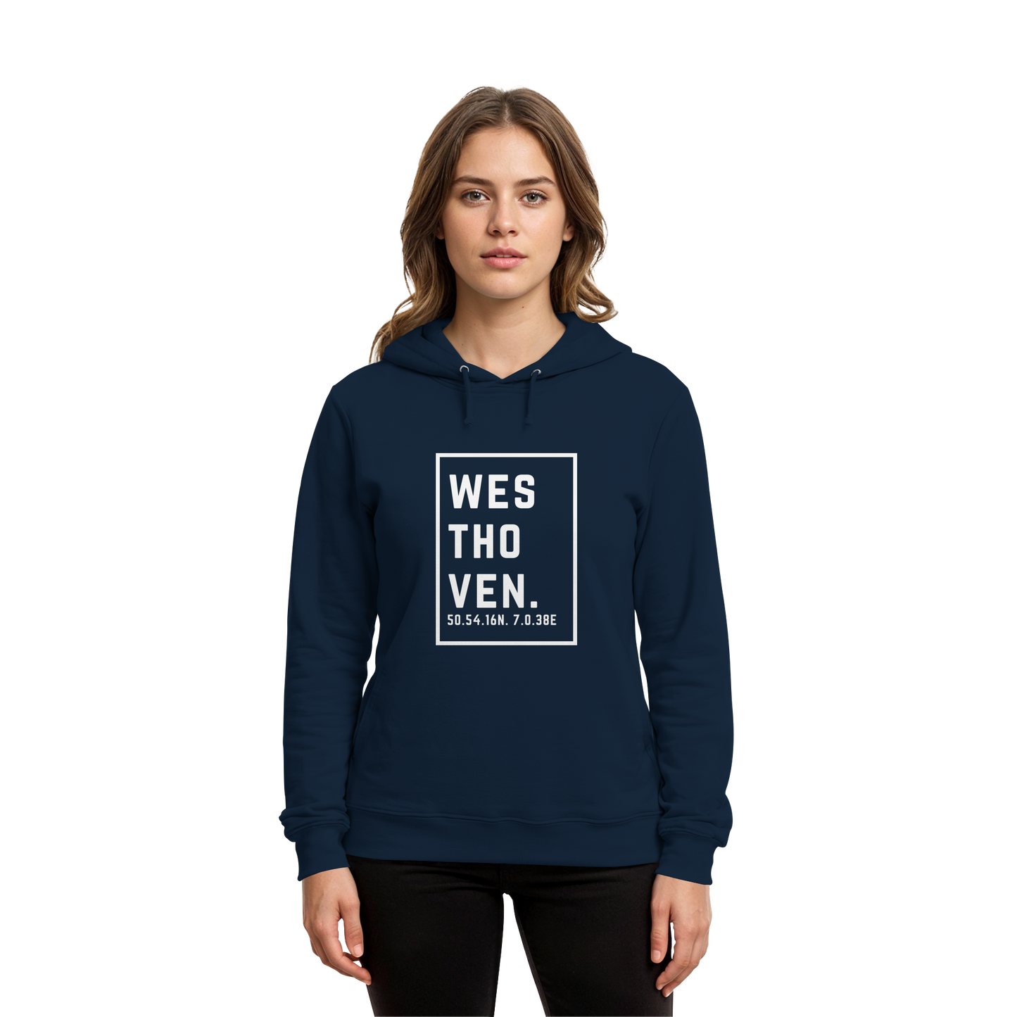 Westhoven Koordinaten (großer Druck auf der Brust) - Organic Hoodie B&C