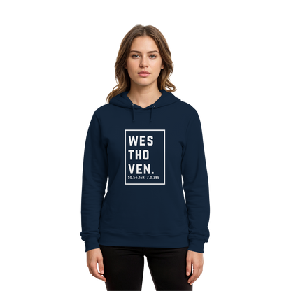 Westhoven Koordinaten (großer Druck auf der Brust) - Organic Hoodie B&C