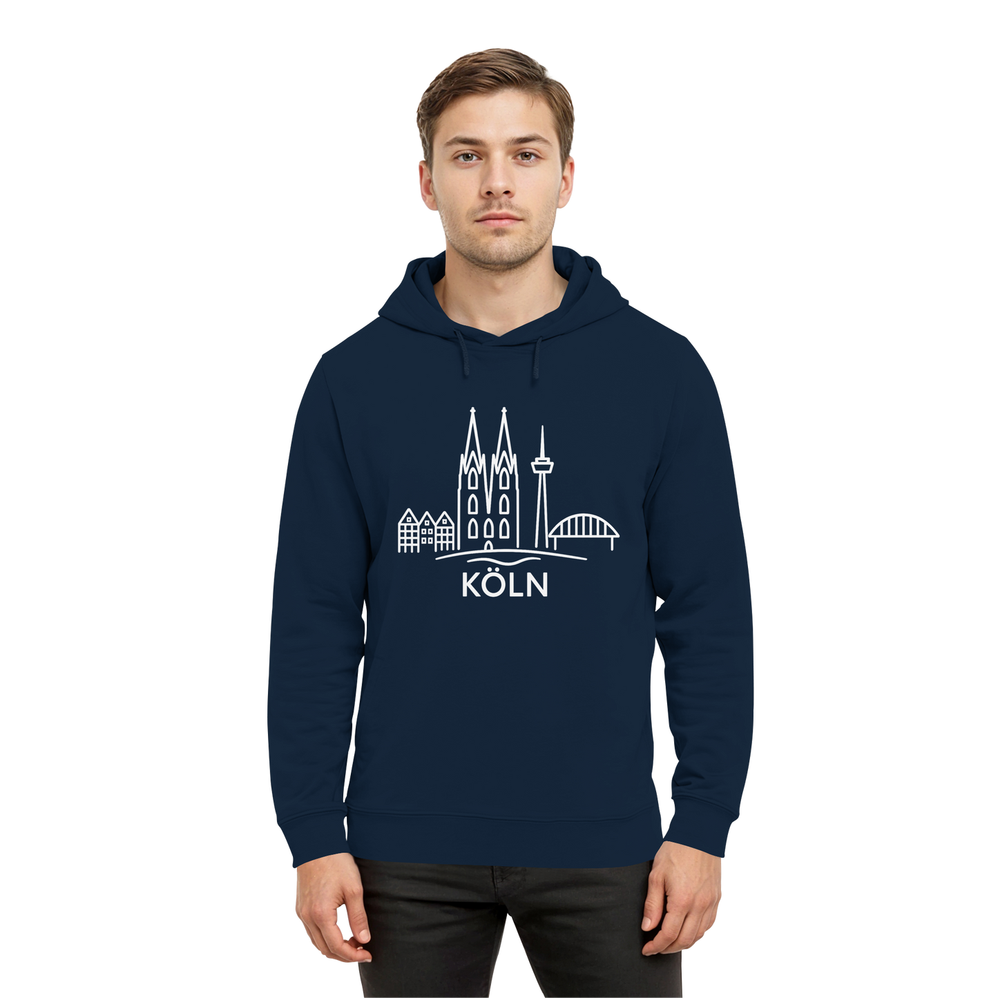 Köln Skyline (großer Druck auf der Brust) - Organic Hoodie B&C