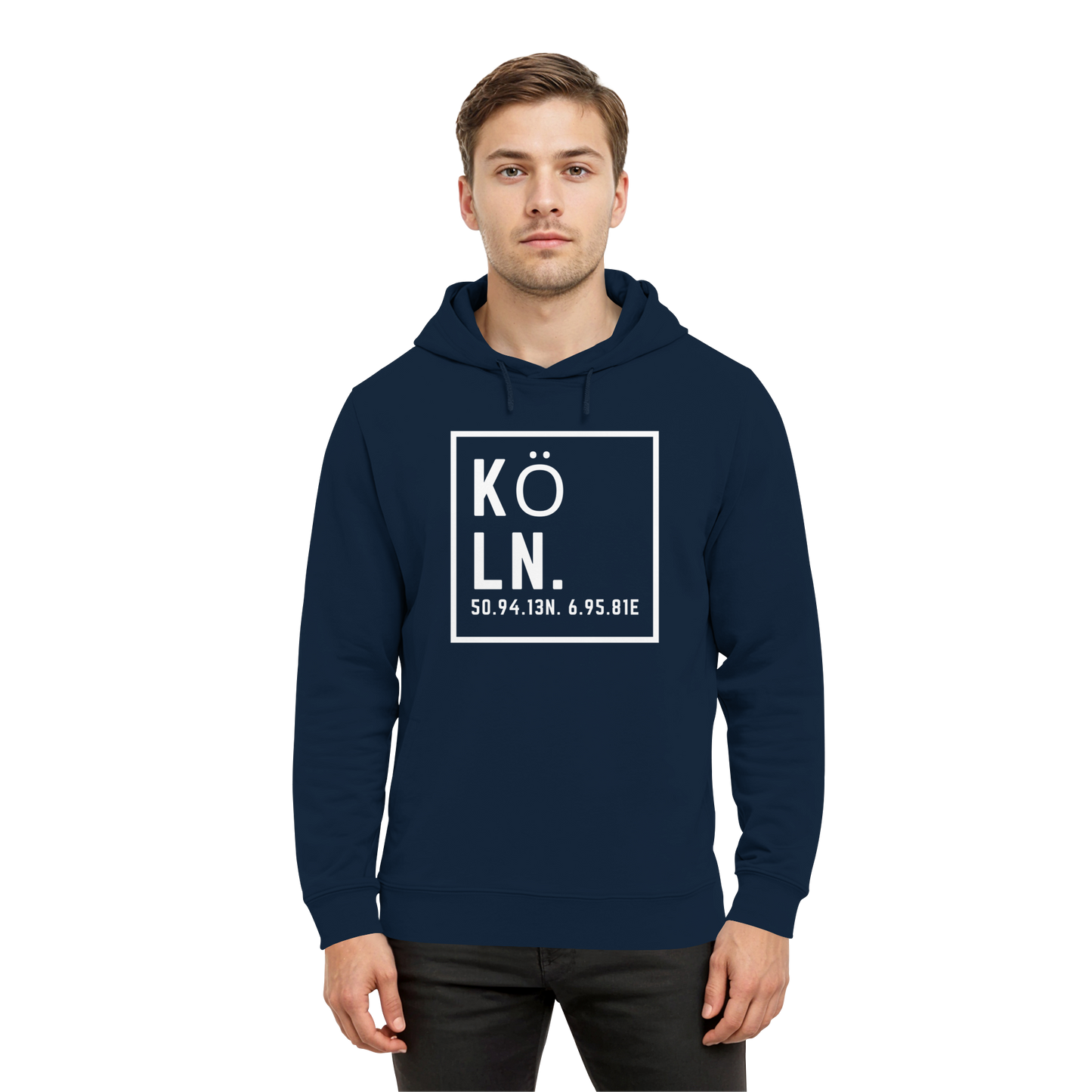 Köln Koordinaten (großer Druck auf der Brust) - Organic Hoodie B&C