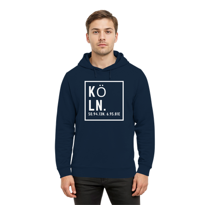 Köln Koordinaten (großer Druck auf der Brust) - Organic Hoodie B&C