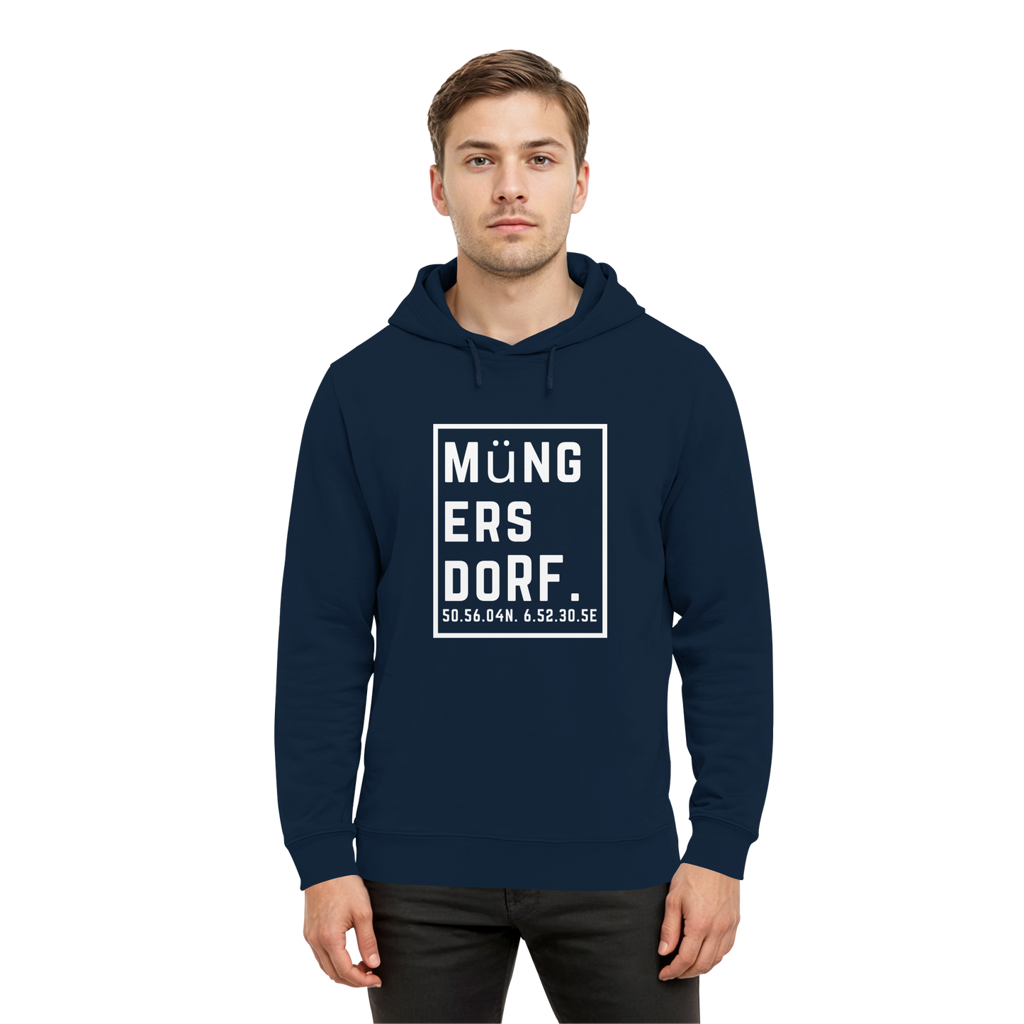 Müngersdorf Koordinaten (großer Druck auf der Brust) - Organic Hoodie B&C