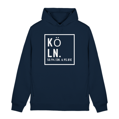 Köln Koordinaten (großer Druck auf der Brust) - Organic Hoodie B&C