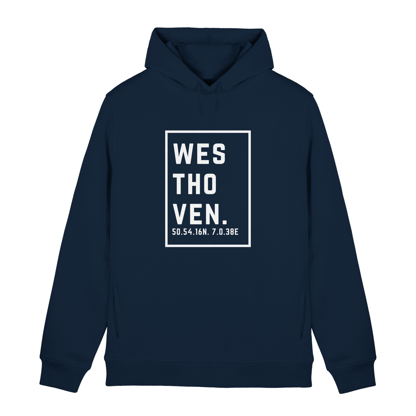 Westhoven Koordinaten (großer Druck auf der Brust) - Organic Hoodie B&C