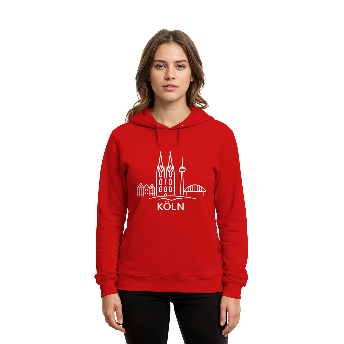 Köln Skyline (großer Druck auf der Brust) - Organic Hoodie B&C