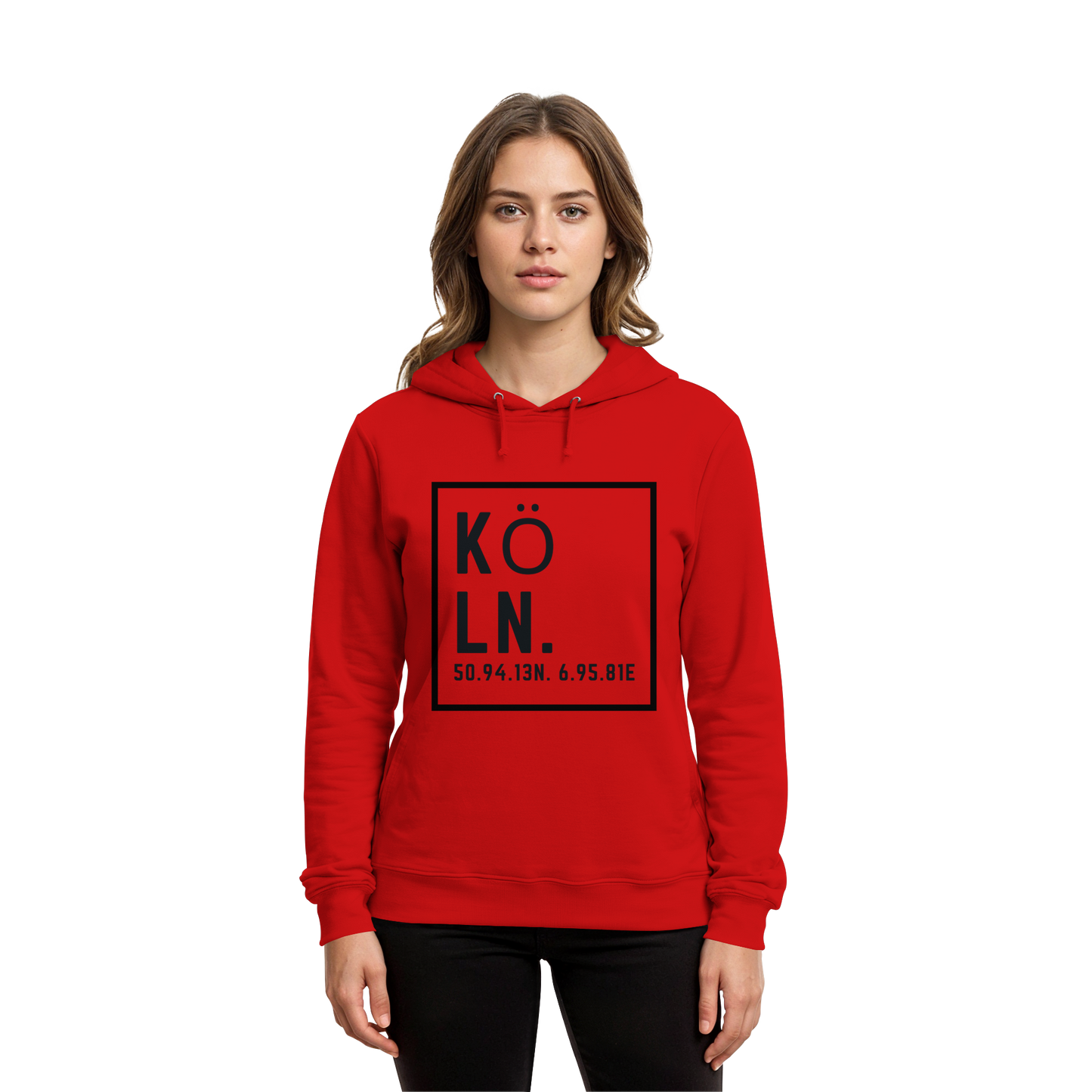 Köln Koordinaten (großer Druck auf der Brust) - Organic Hoodie B&C