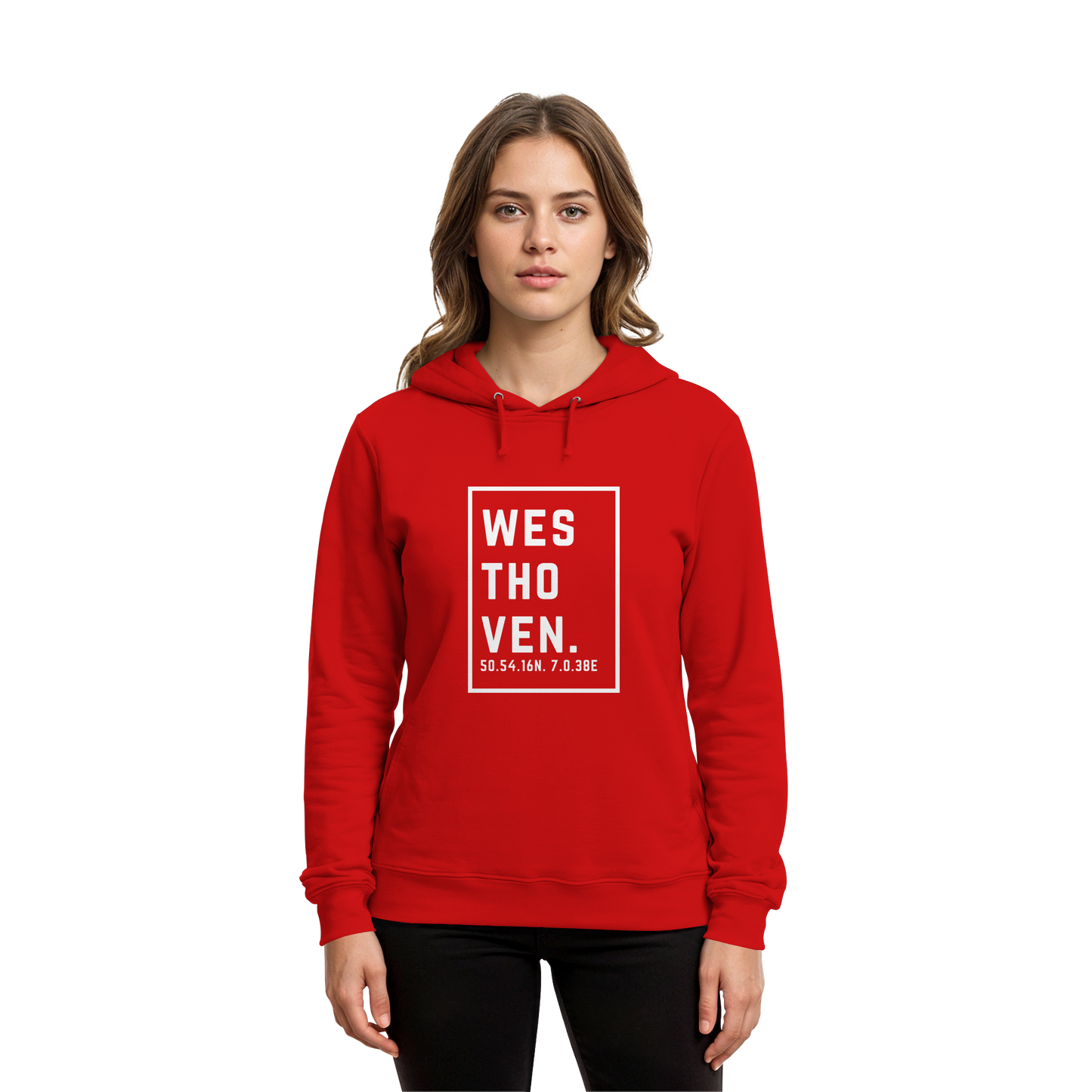Westhoven Koordinaten (großer Druck auf der Brust) - Organic Hoodie B&C