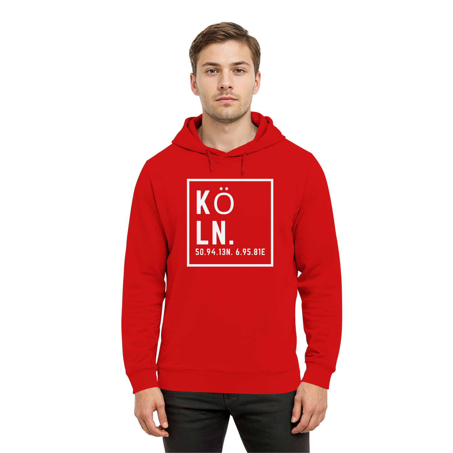 Köln Koordinaten (großer Druck auf der Brust) - Organic Hoodie B&C