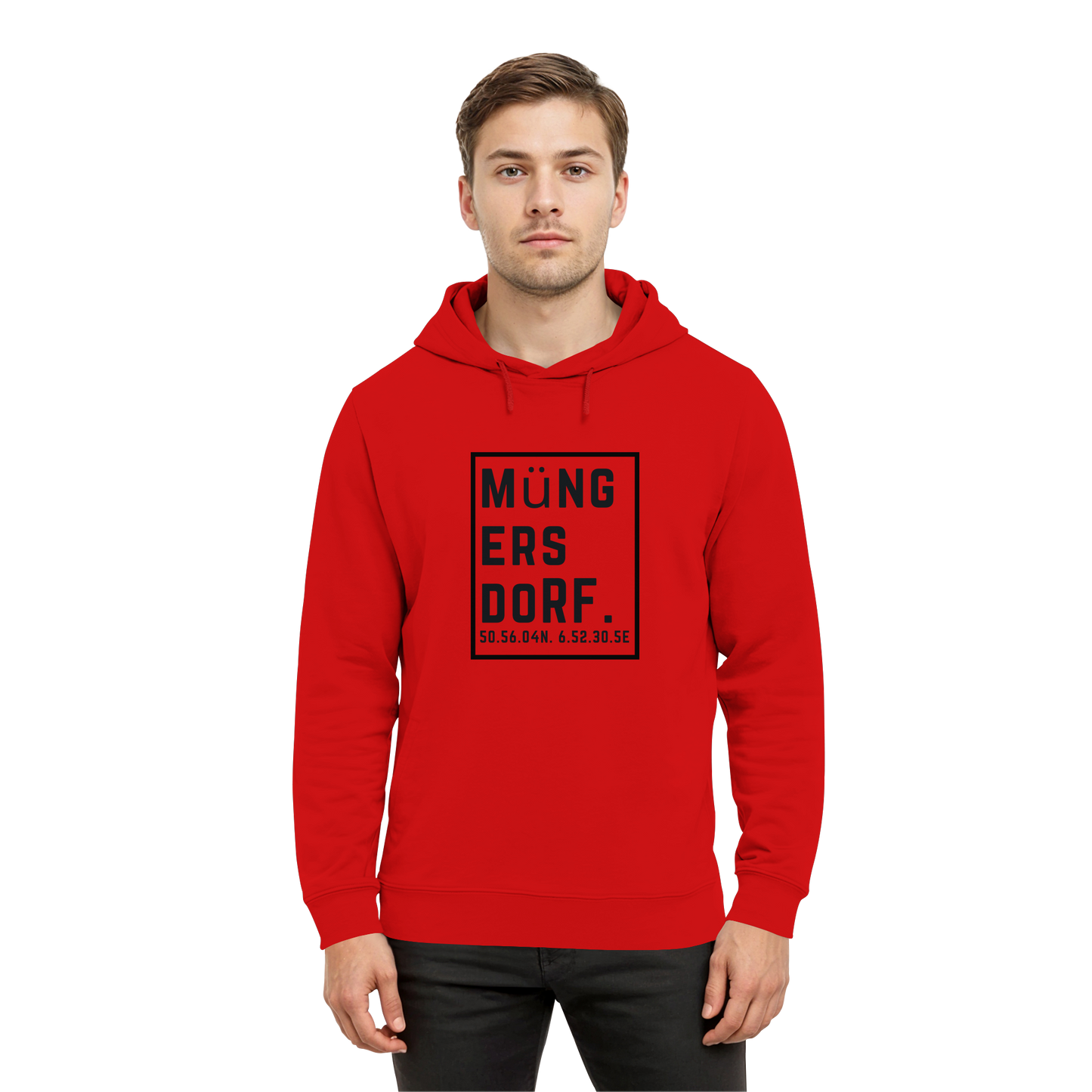 Müngersdorf Koordinaten (großer Druck auf der Brust) - Organic Hoodie B&C