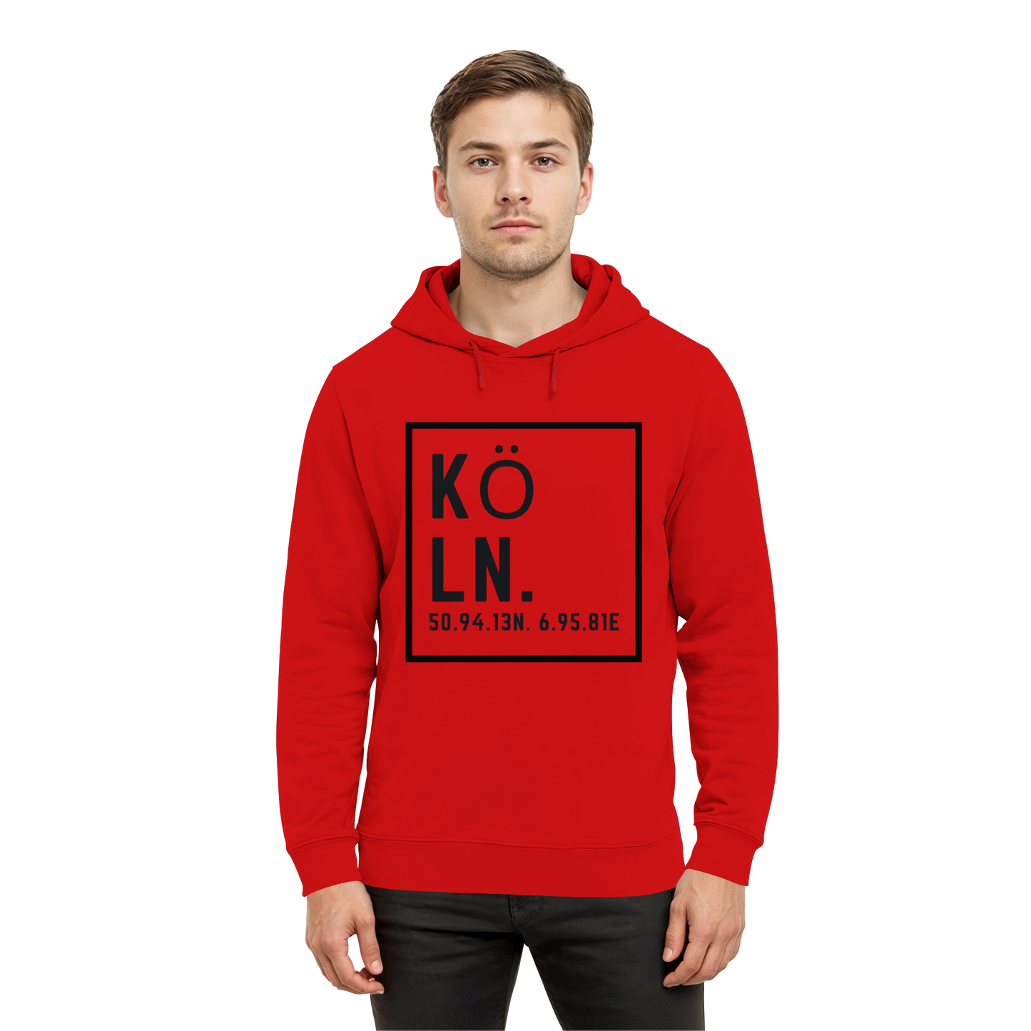 Köln Koordinaten (großer Druck auf der Brust) - Organic Hoodie B&C
