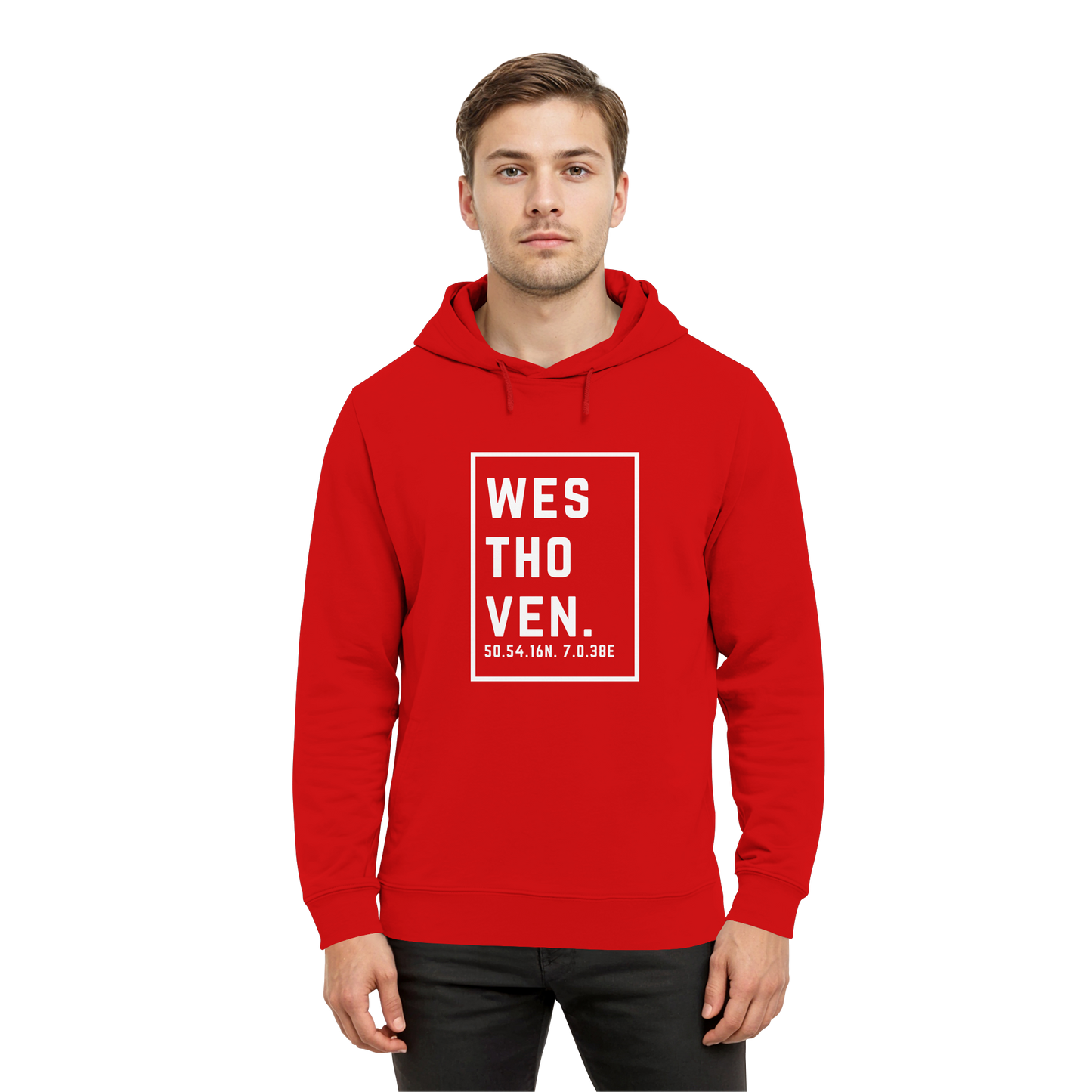 Westhoven Koordinaten (großer Druck auf der Brust) - Organic Hoodie B&C