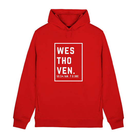 Westhoven Koordinaten (großer Druck auf der Brust) - Organic Hoodie B&C
