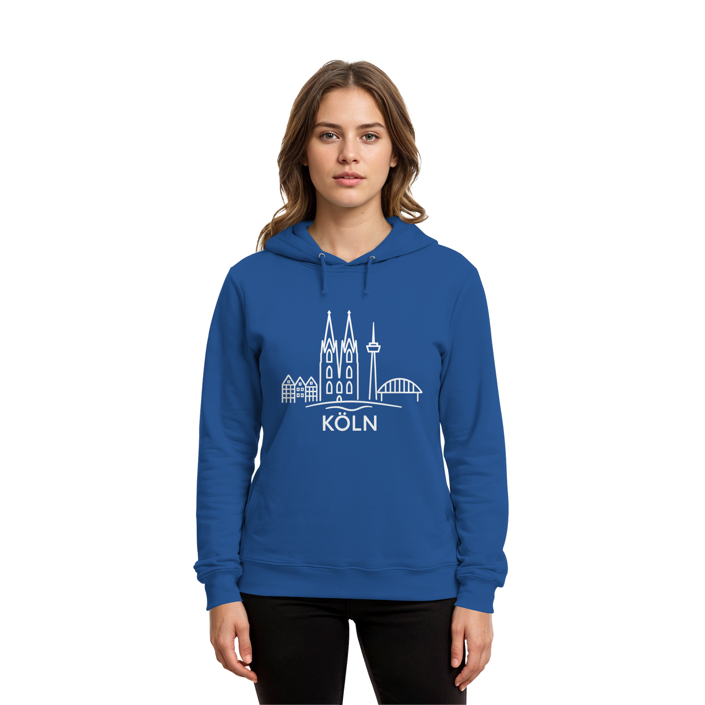 Köln Skyline (großer Druck auf der Brust) - Organic Hoodie B&C