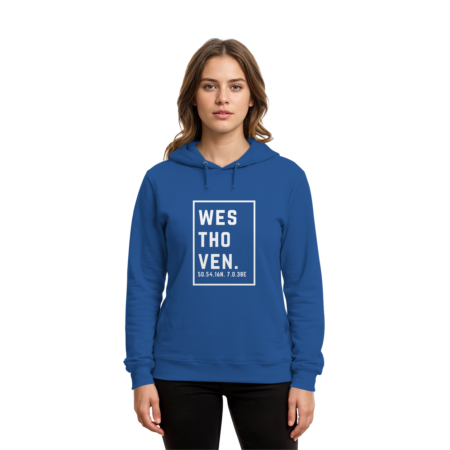 Westhoven Koordinaten (großer Druck auf der Brust) - Organic Hoodie B&C