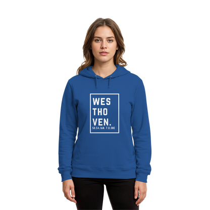Westhoven Koordinaten (großer Druck auf der Brust) - Organic Hoodie B&C