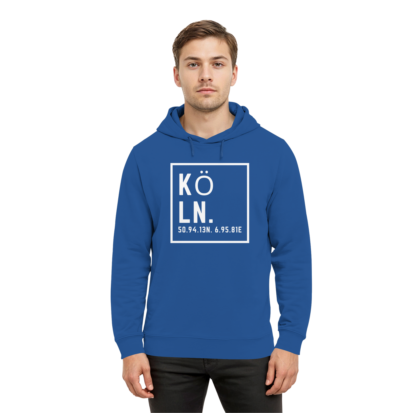 Köln Koordinaten (großer Druck auf der Brust) - Organic Hoodie B&C