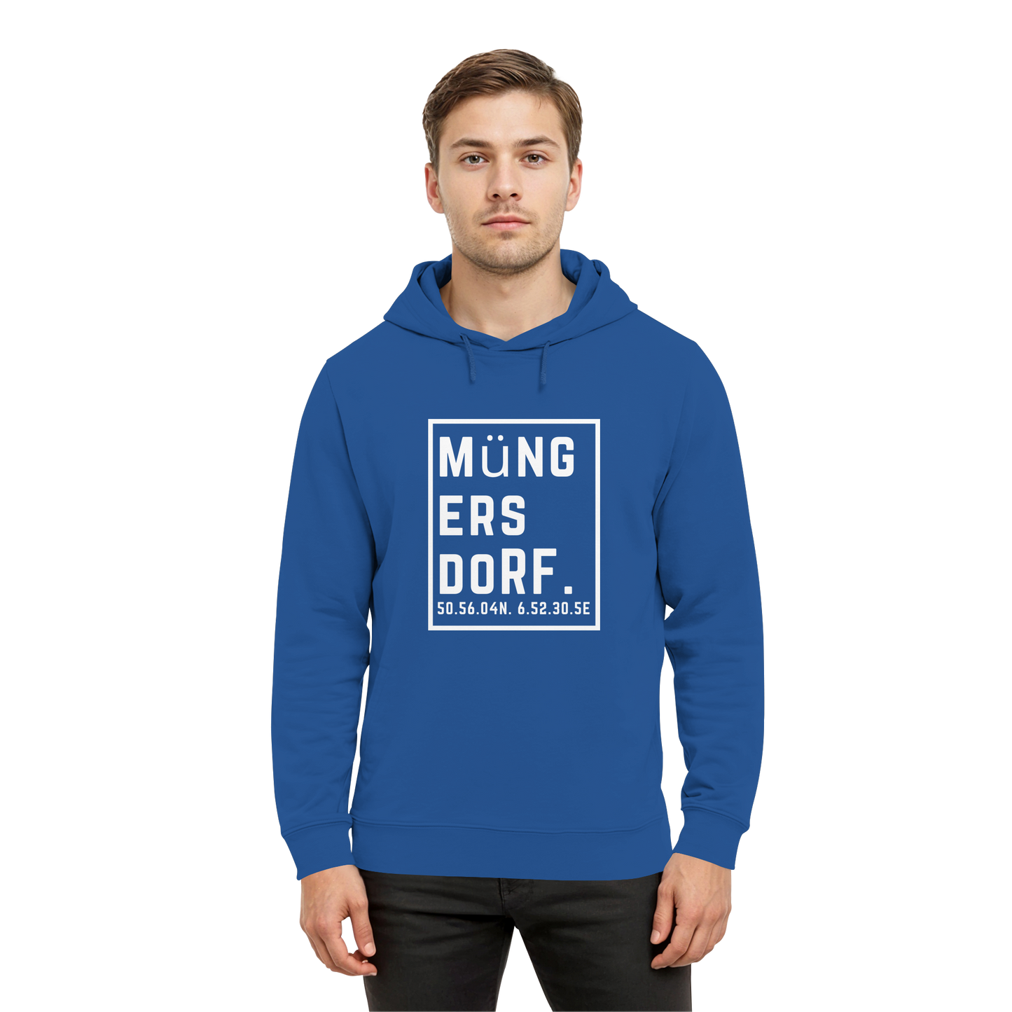 Müngersdorf Koordinaten (großer Druck auf der Brust) - Organic Hoodie B&C