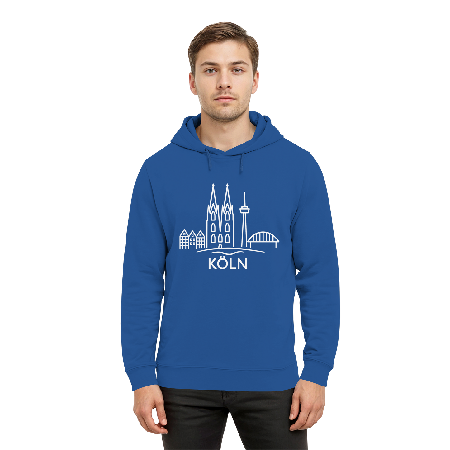 Köln Skyline (großer Druck auf der Brust) - Organic Hoodie B&C
