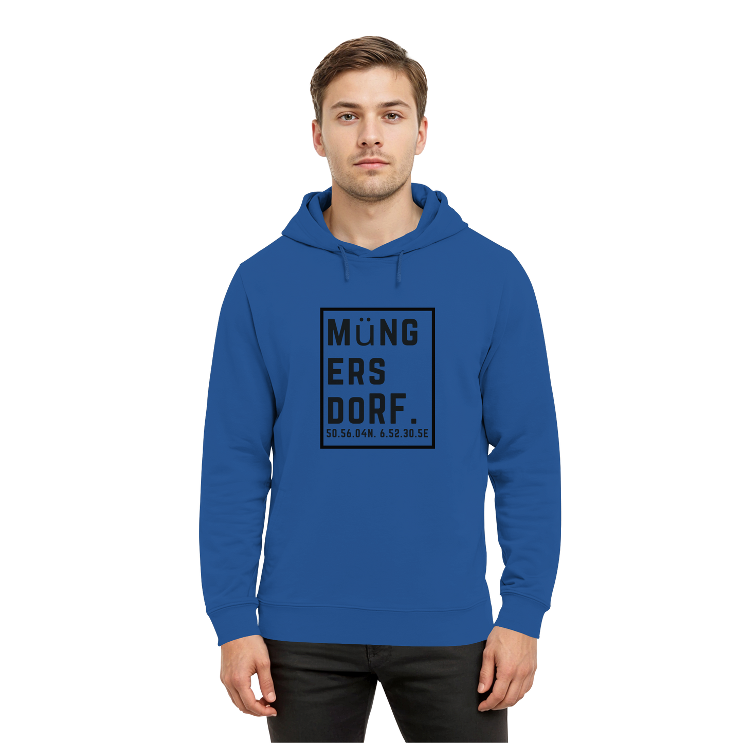 Müngersdorf Koordinaten (großer Druck auf der Brust) - Organic Hoodie B&C