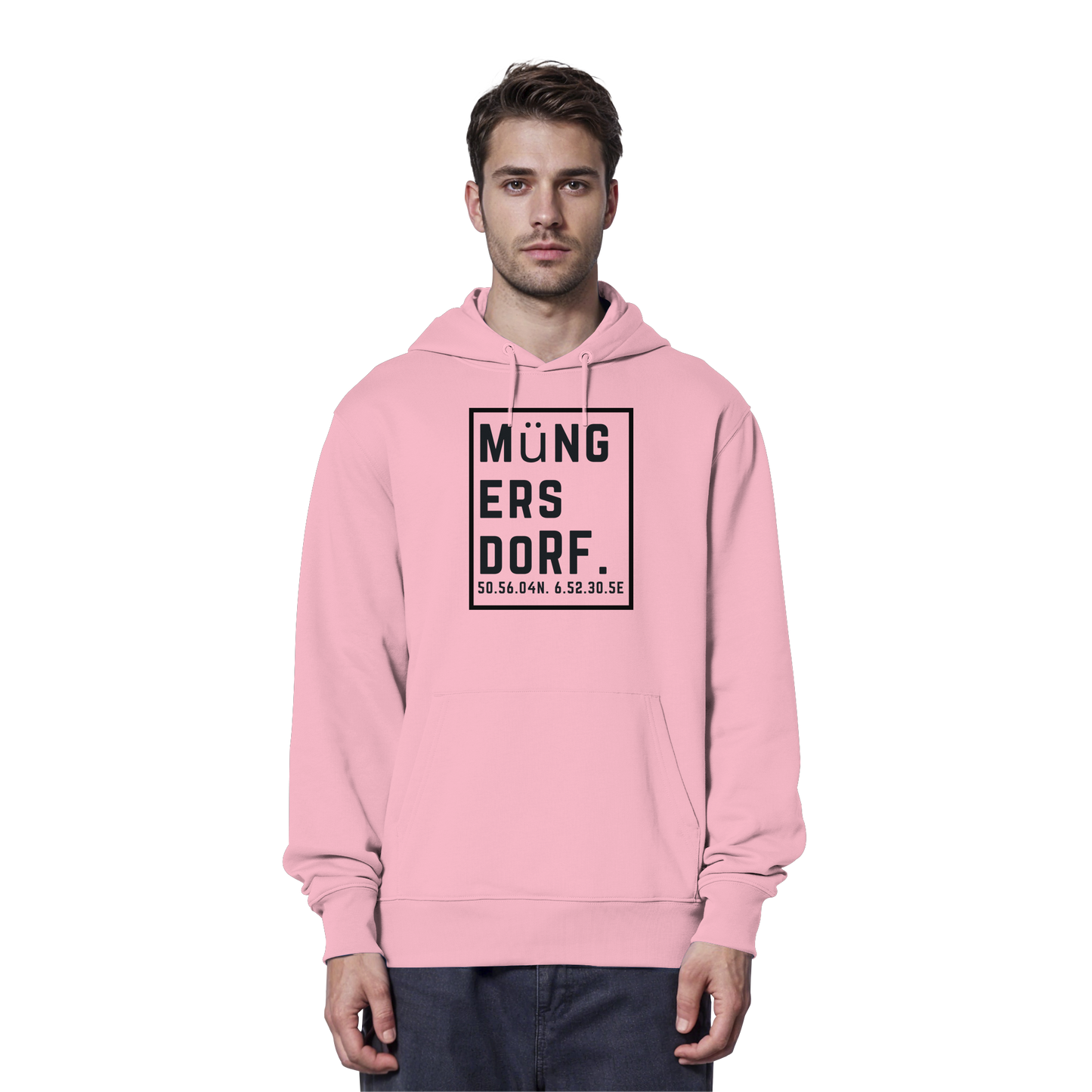Müngersdorf Koordinaten (großer Druck auf der Brust) - Organic Hoodie