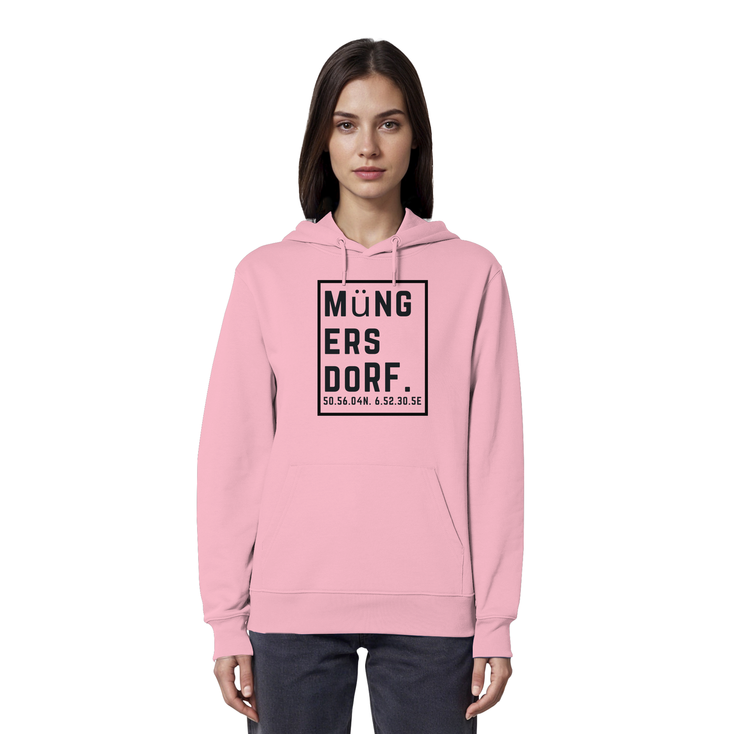 Müngersdorf Koordinaten (großer Druck auf der Brust) - Organic Hoodie