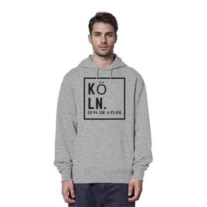 Köln Koordinaten (großer Druck auf der Brust) - Organic Hoodie