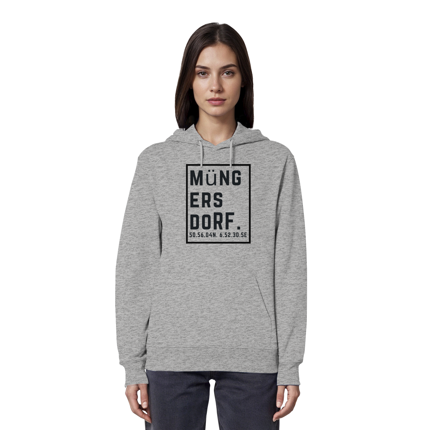 Müngersdorf Koordinaten (großer Druck auf der Brust) - Organic Hoodie