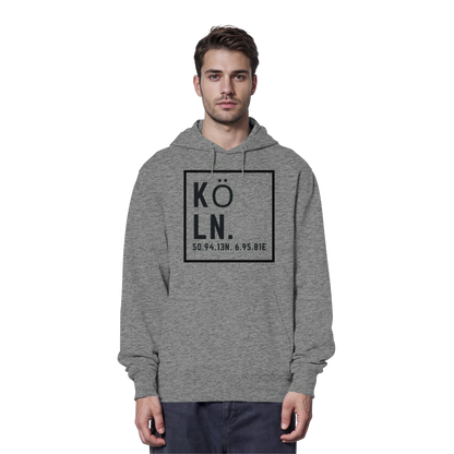 Köln Koordinaten (großer Druck auf der Brust) - Organic Hoodie
