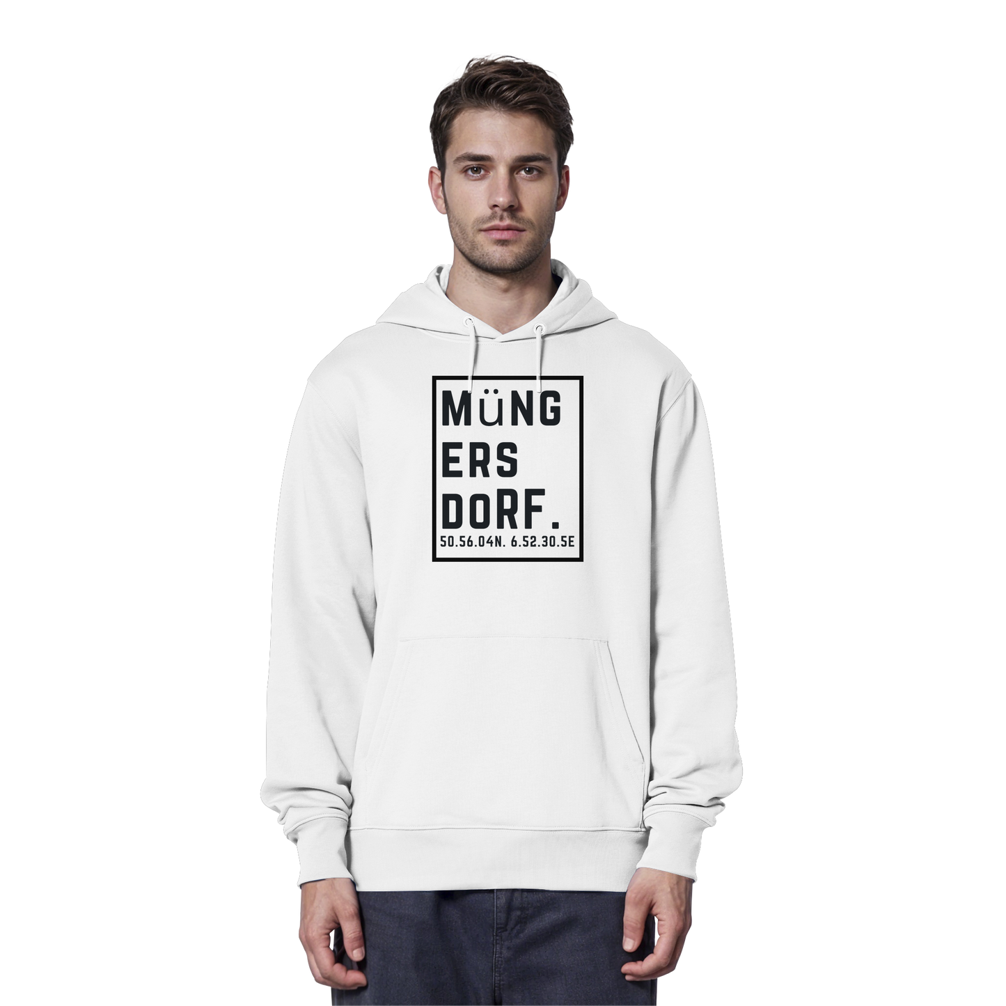 Müngersdorf Koordinaten (großer Druck auf der Brust) - Organic Hoodie