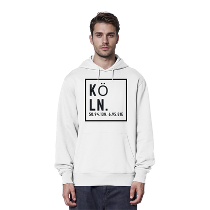 Köln Koordinaten (großer Druck auf der Brust) - Organic Hoodie