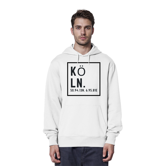 Köln Koordinaten (großer Druck auf der Brust) - Organic Hoodie