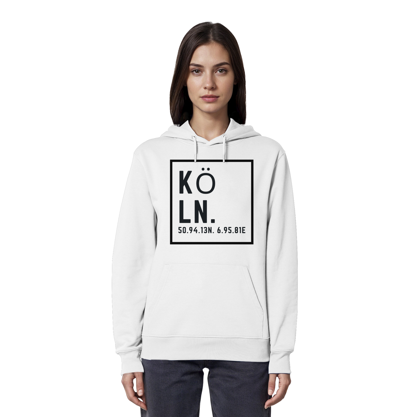 Köln Koordinaten (großer Druck auf der Brust) - Organic Hoodie