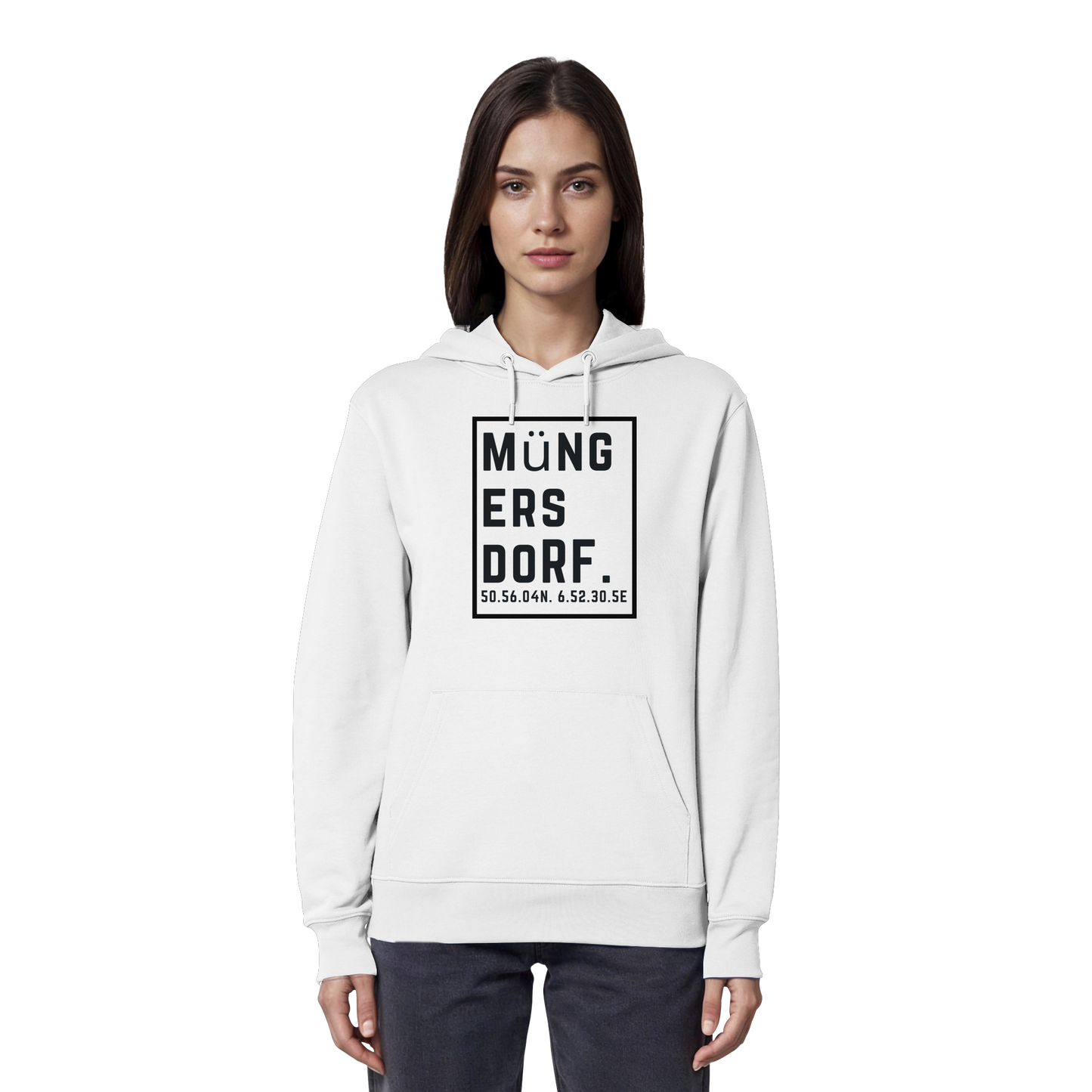 Müngersdorf Koordinaten (großer Druck auf der Brust) - Organic Hoodie