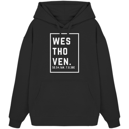 Westhoven Koordinaten (großer Druck auf der Brust) - Organic Oversize Hoodie