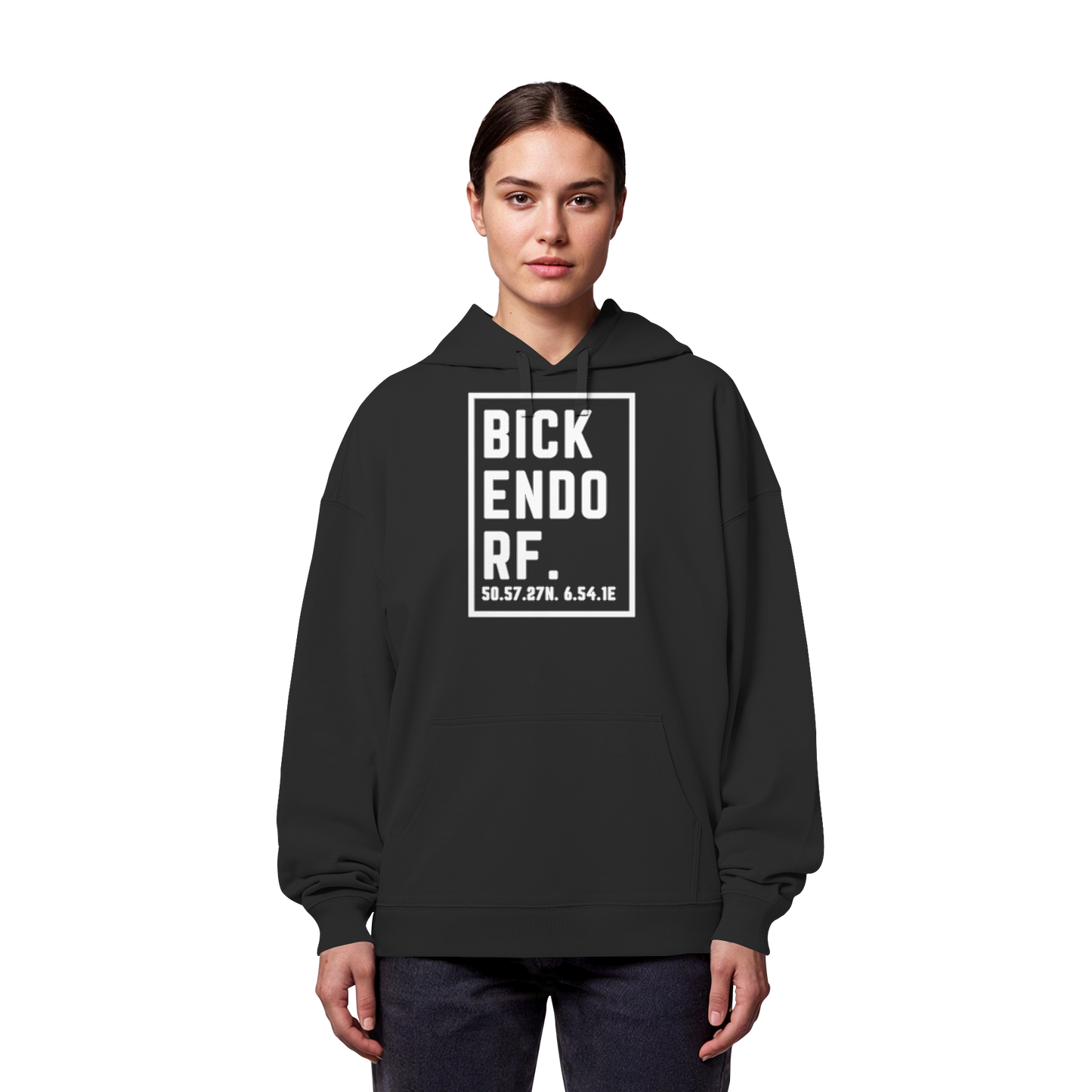 Bickendorf Koordinaten (großer Druck auf der Brust) - Organic Oversize Hoodie