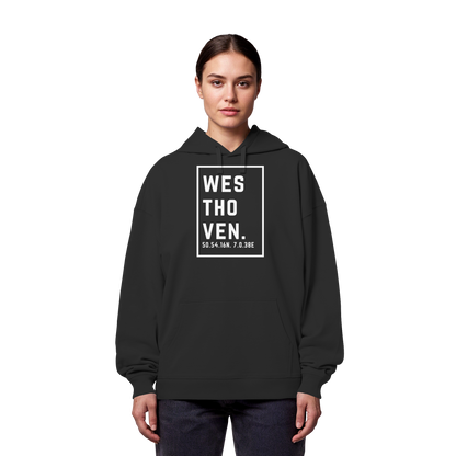 Westhoven Koordinaten (großer Druck auf der Brust) - Organic Oversize Hoodie
