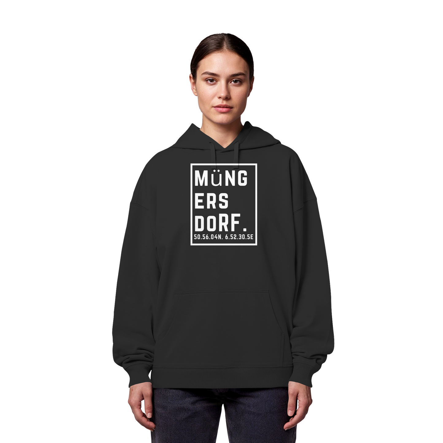 Müngersdorf Koordinaten (großer Druck auf der Brust) - Organic Oversize Hoodie