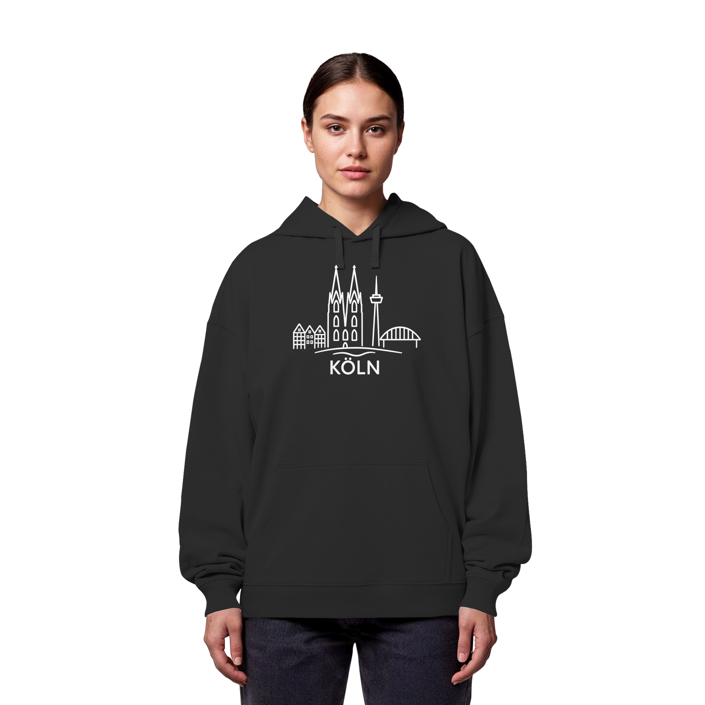 Köln Skyline (großer Druck auf der Brust) - Organic Oversize Hoodie