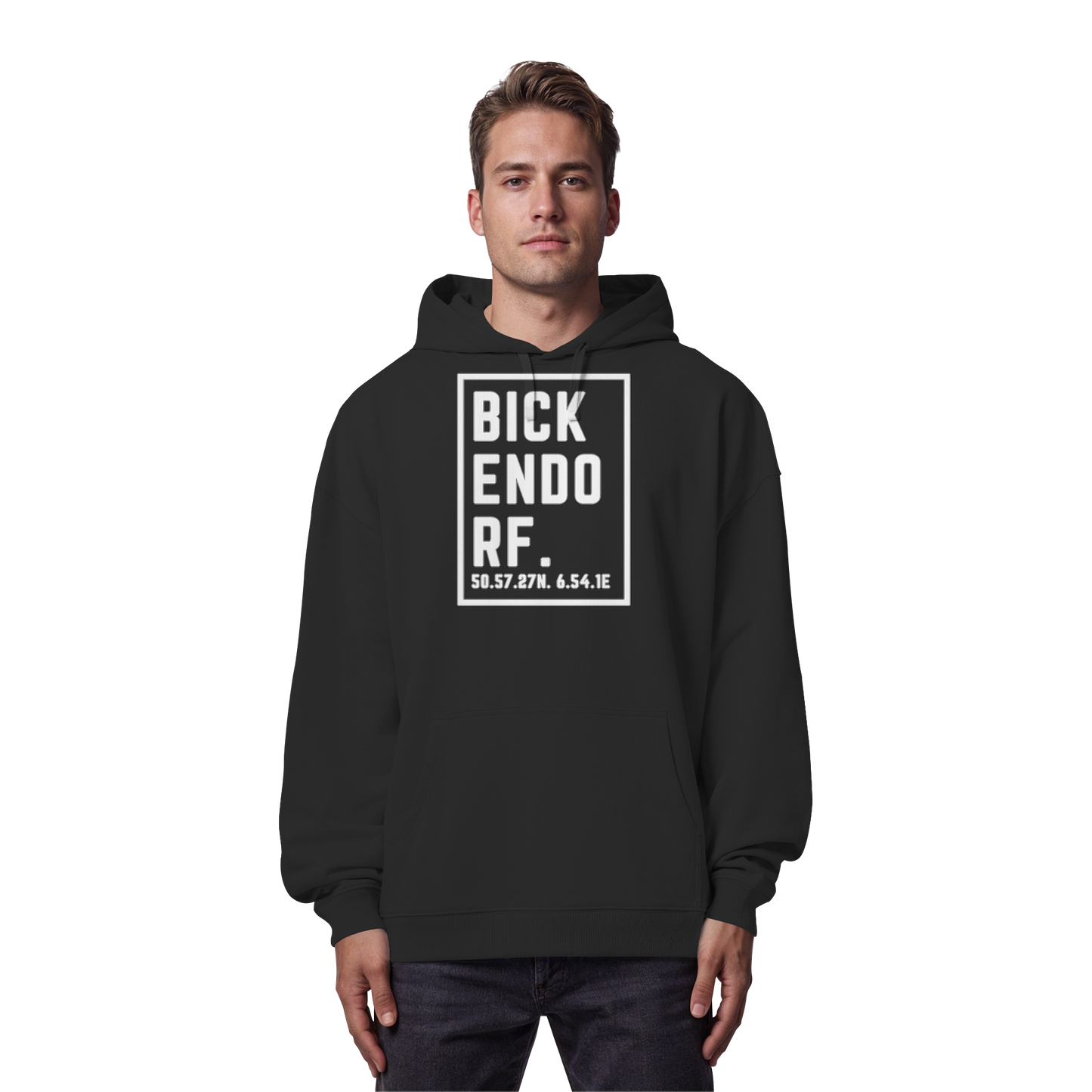 Bickendorf Koordinaten (großer Druck auf der Brust) - Organic Oversize Hoodie