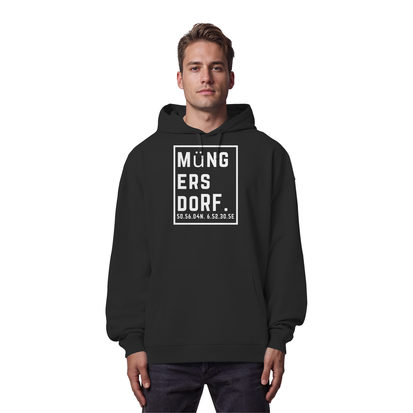 Müngersdorf Koordinaten (großer Druck auf der Brust) - Organic Oversize Hoodie