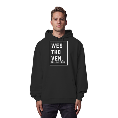 Westhoven Koordinaten (großer Druck auf der Brust) - Organic Oversize Hoodie
