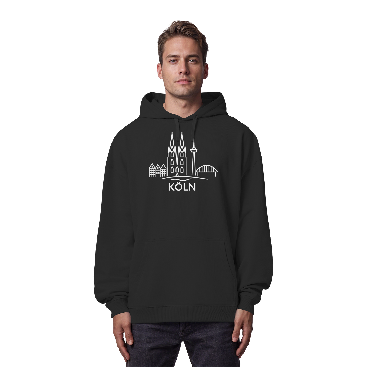Köln Skyline (großer Druck auf der Brust) - Organic Oversize Hoodie