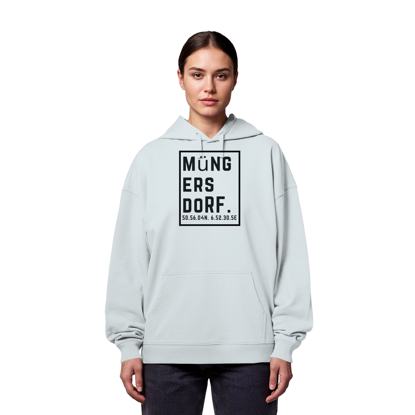 Müngersdorf Koordinaten (großer Druck auf der Brust) - Organic Oversize Hoodie