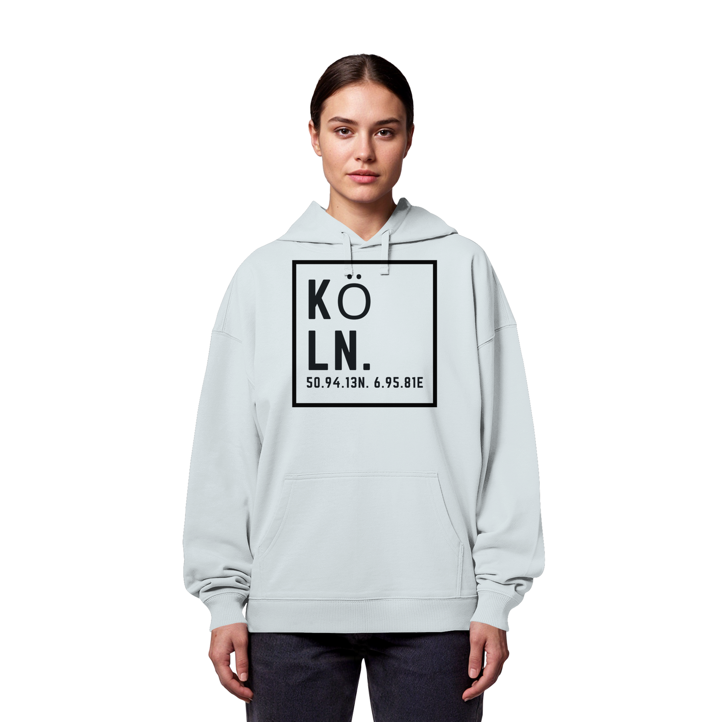 Köln Koordinaten (großer Druck auf der Brust) - Organic Oversize Hoodie