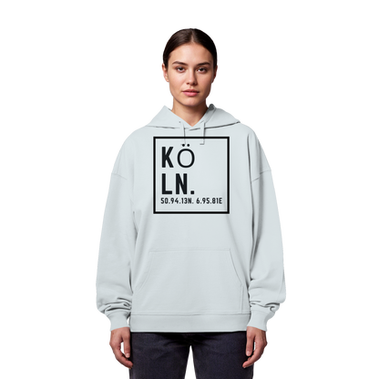 Köln Koordinaten (großer Druck auf der Brust) - Organic Oversize Hoodie