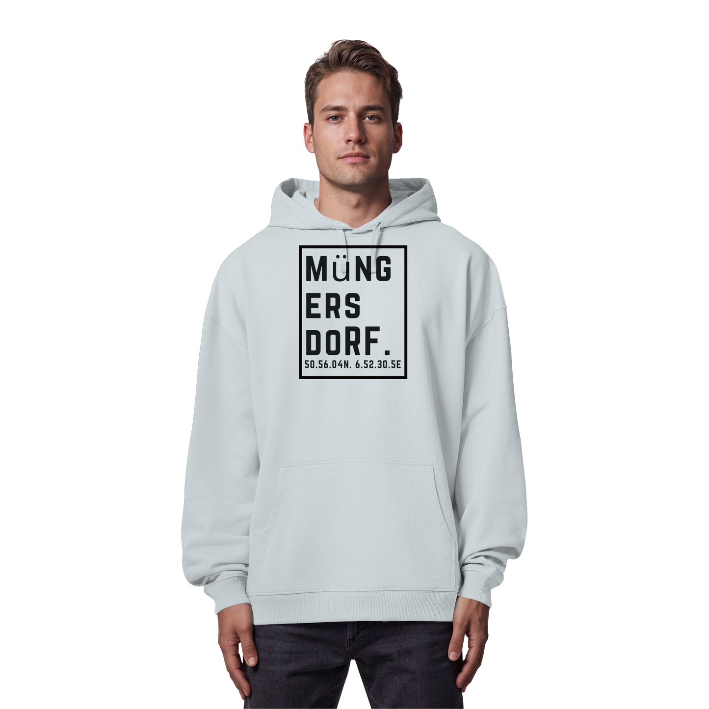 Müngersdorf Koordinaten (großer Druck auf der Brust) - Organic Oversize Hoodie