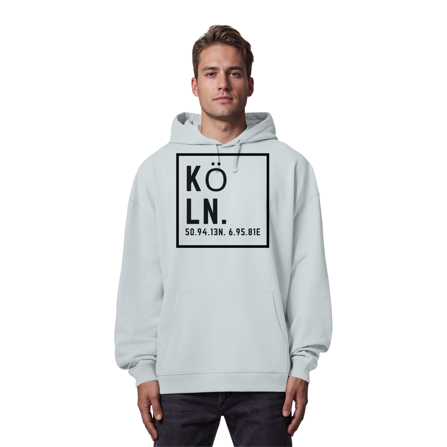 Köln Koordinaten (großer Druck auf der Brust) - Organic Oversize Hoodie