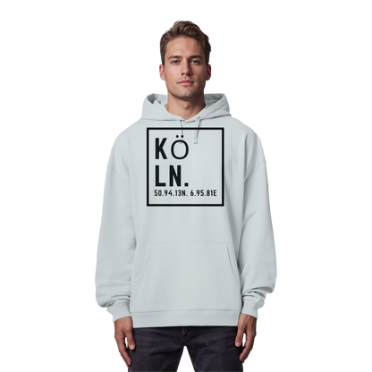 Köln Koordinaten (großer Druck auf der Brust) - Organic Oversize Hoodie